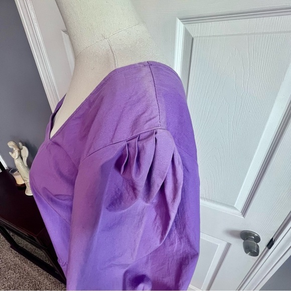 Maude Vivante Square Neck Puff Sleeves Tiered Skirt 100% Cotton Purple Dress‎ S - Picture 12 of 13